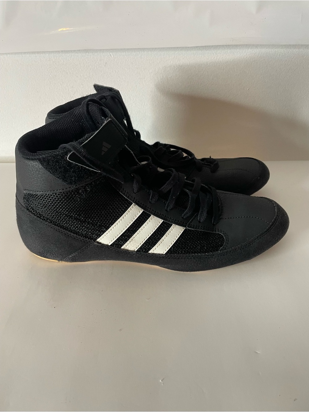 adidas Men’s Black Athletic High-Top Shoes with White Stripes